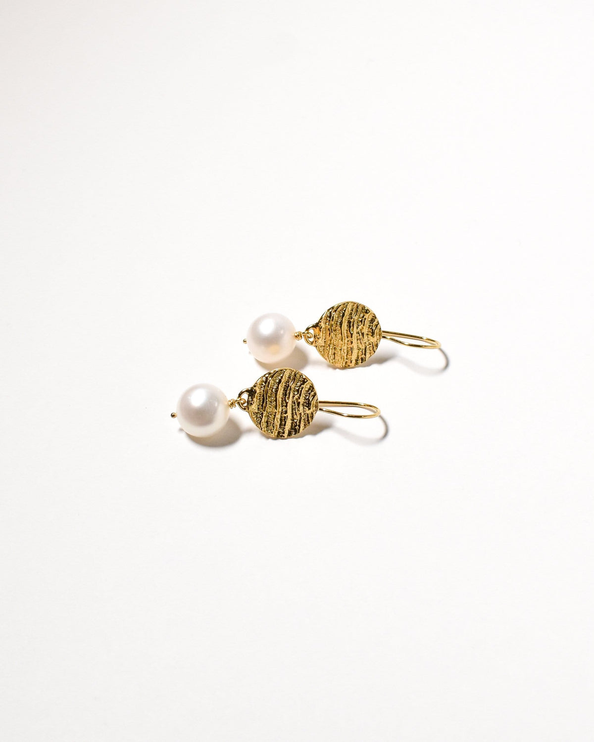Button Pearl Earrings, Yellow Gold Plated