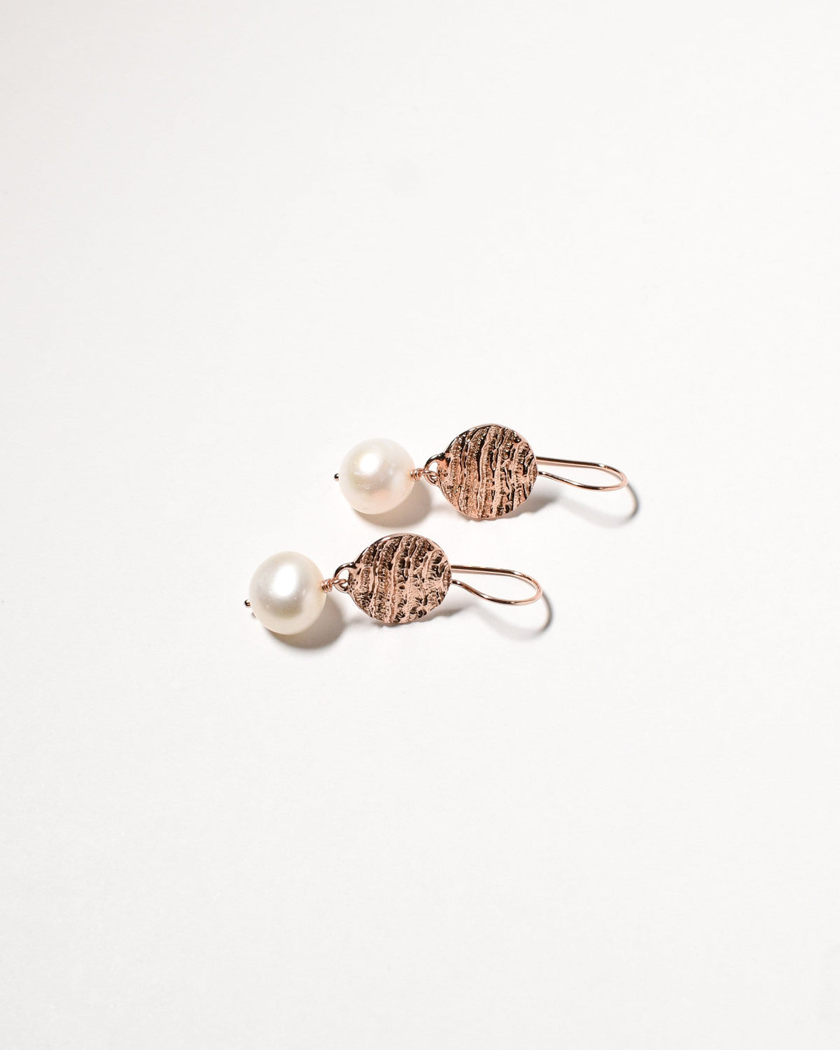 Button Pearl Earrings, Rose Gold Plated