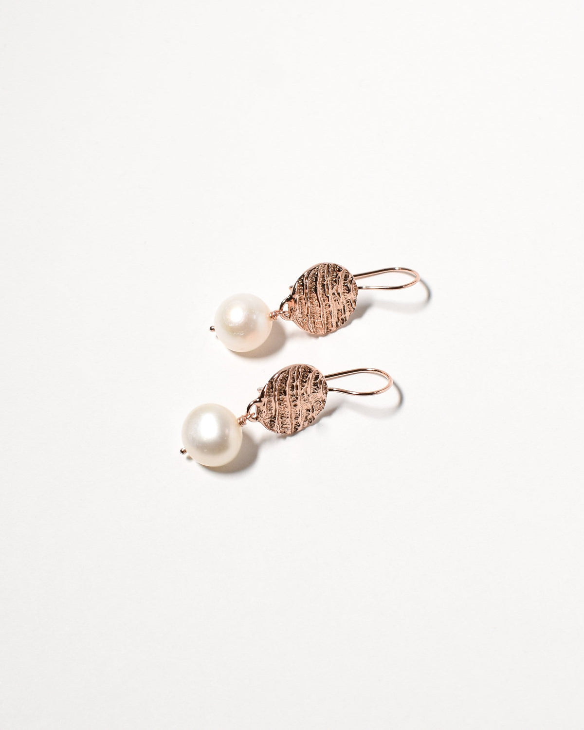 Button Pearl Earrings, Rose Gold Plated