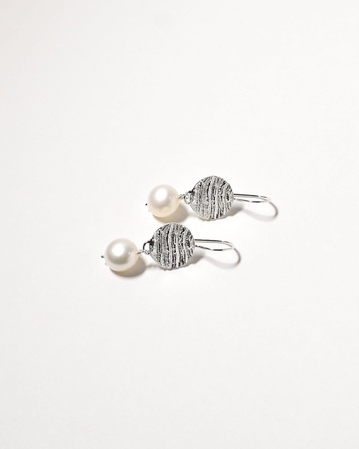 Button Pearl Earrings, Sterling Silver
