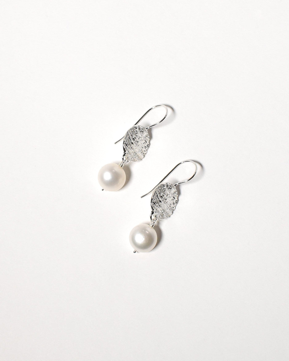 Button Pearl Earrings, Sterling Silver