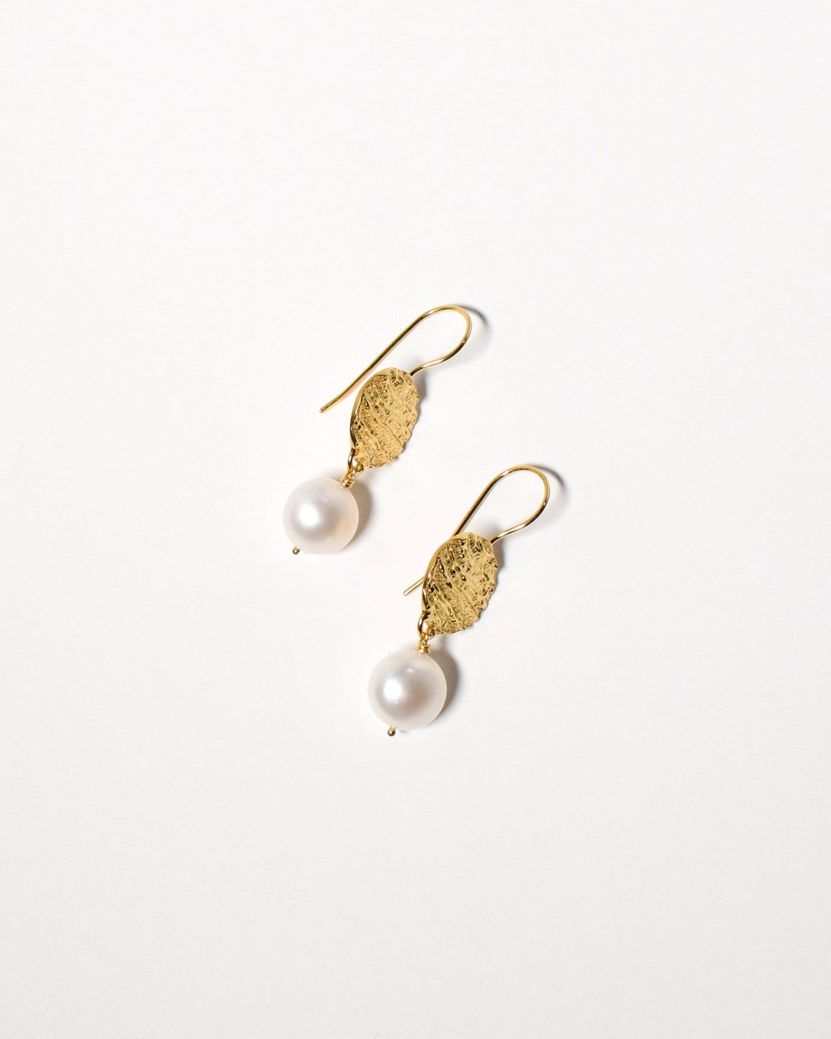 Button Pearl Earrings, Yellow Gold Plated