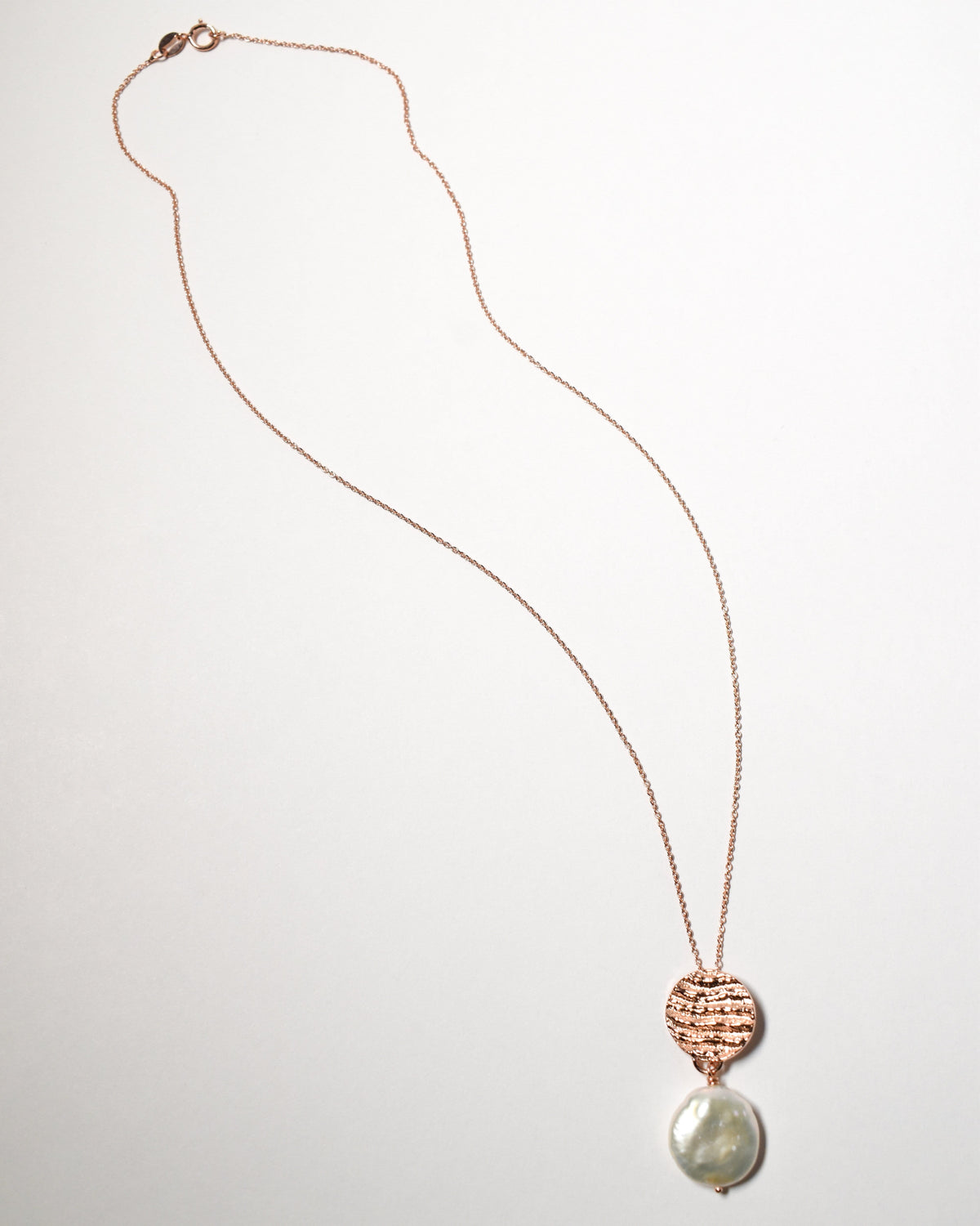 Coin Pearl Necklace, Rose Gold Plate