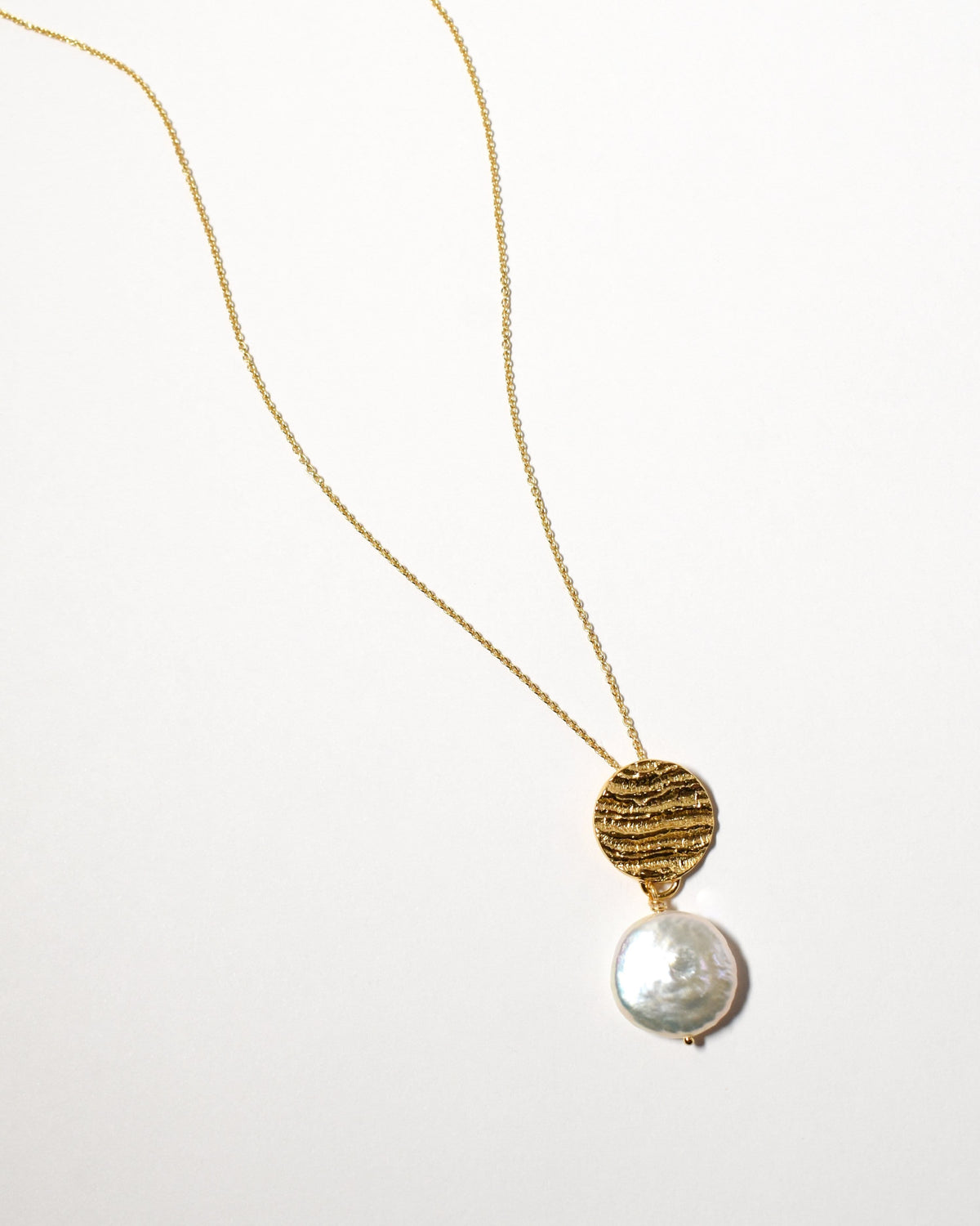 Coin Pearl Necklace, Yellow Gold Plate