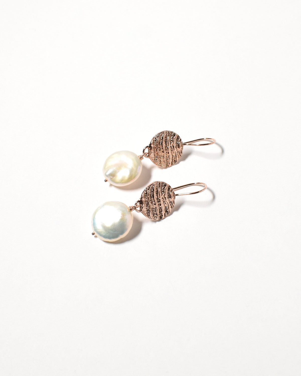 Coin Pearl Earrings, Rose Gold Plated